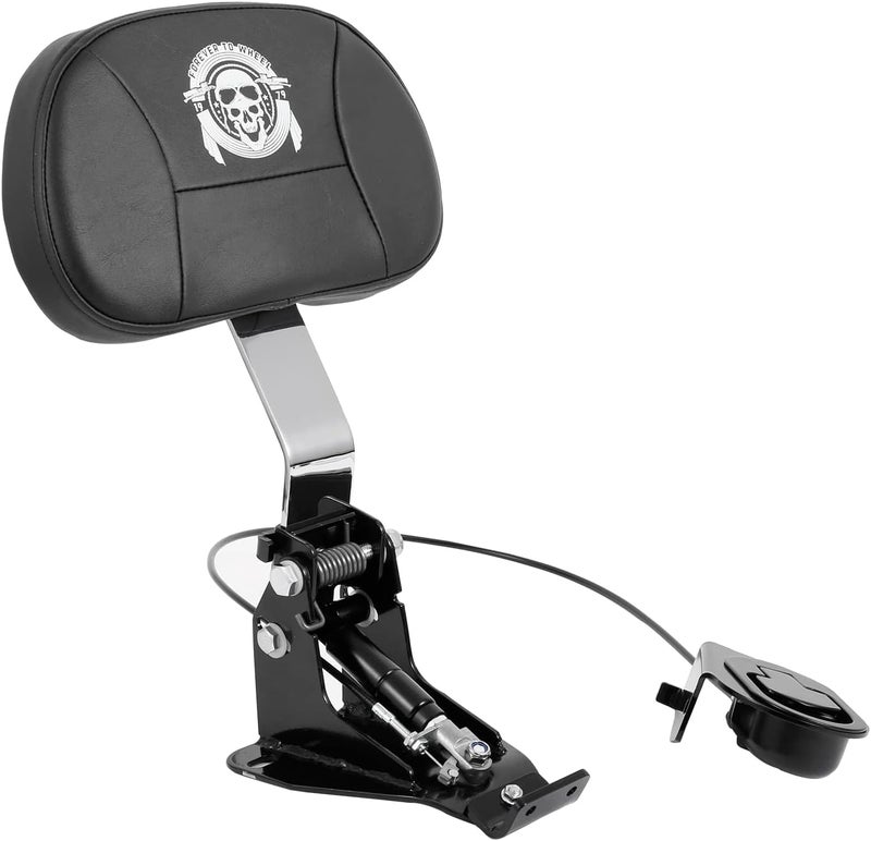 INNOGLOW Motorcycle Adjustable Driver Backrest Rider Backrest w/Skull Pattern Chrome Arm for Harley Touring Electra Glide Road Glide Road King Street Glide CVO 2009-2020 - Image 1